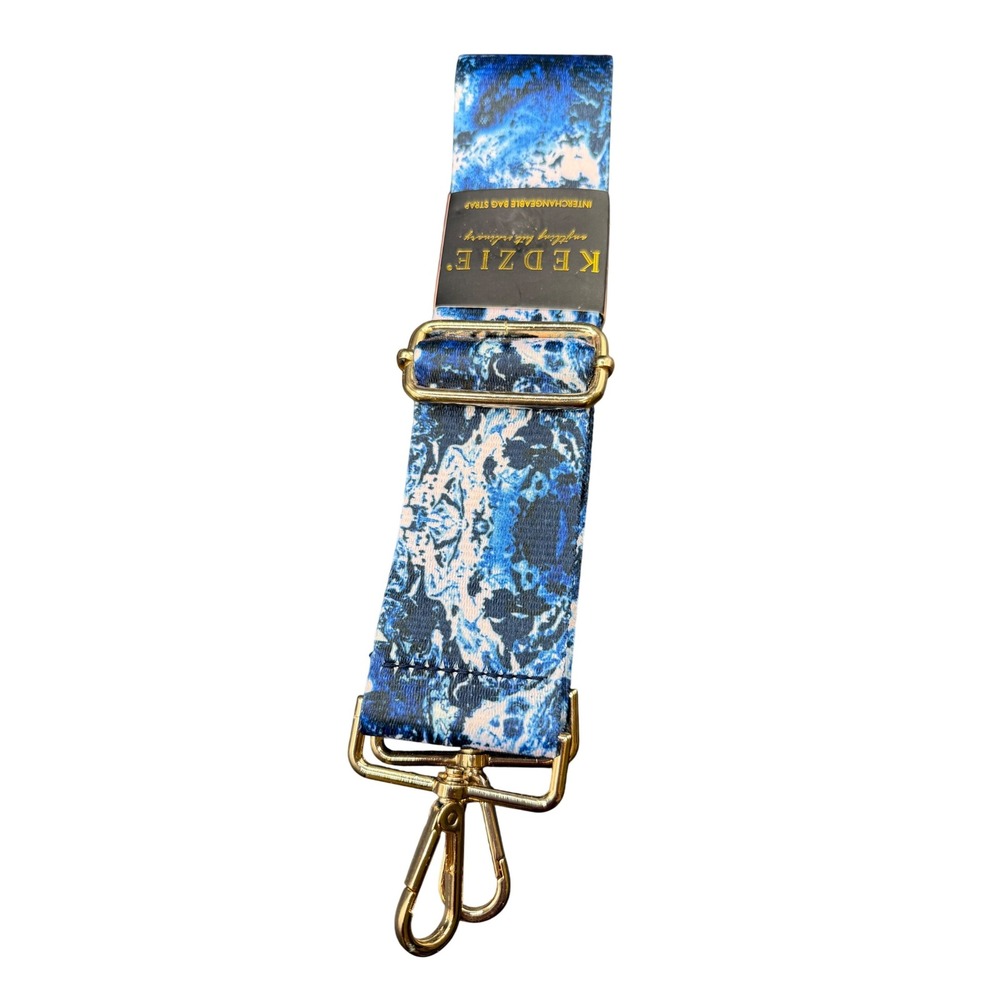 Kedzie Interchangeable Bag Strap High Tide Blue Tie Dye Gold Clip 2"Wide